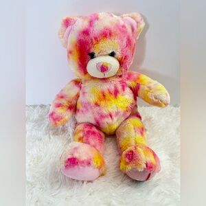 Build -A-Bear Workshop Tie Dye Teddy Bear 16” Pink Yellow Plush Stuffed Animal